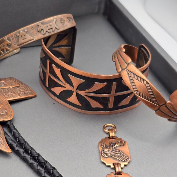 VTG Southwestern Copper & Turquoise Jewelry Equestrian Western Signed Lot of 7 - Picture 4 of 11